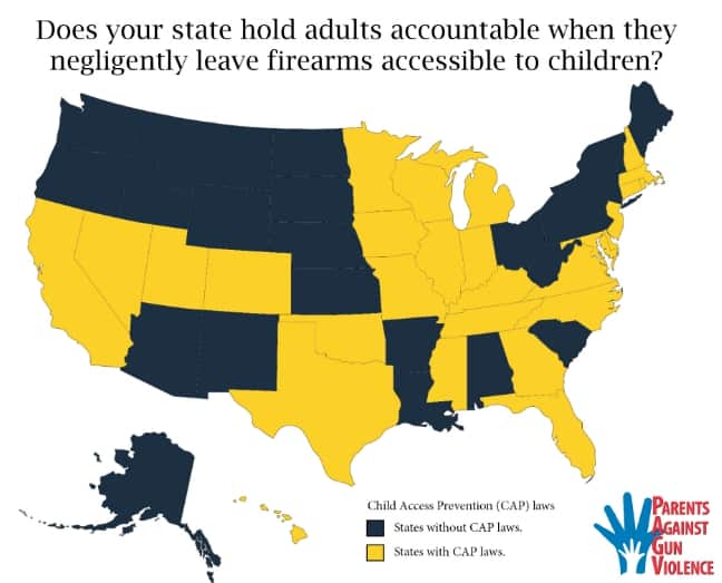 Child Firearm Access Prevention Laws USA Map by State - parents-against-gun-violence