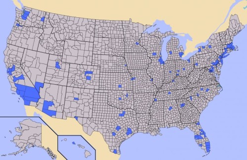 Map of Highest Population Density Counties in US