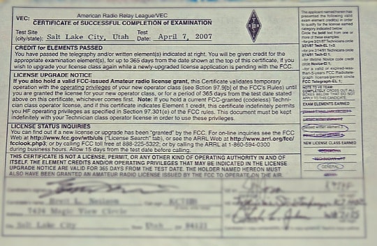 Ham Radio License Passed and Signed