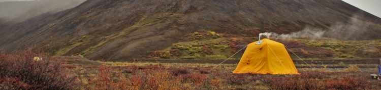 tent wood stove from far away