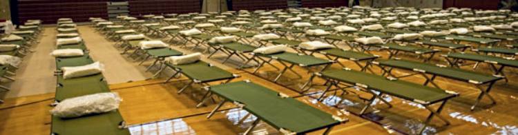 emegency cots in shelter