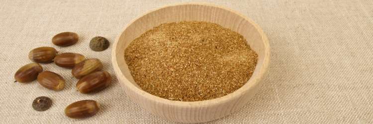 Homemade acorn flour in wooden bowl