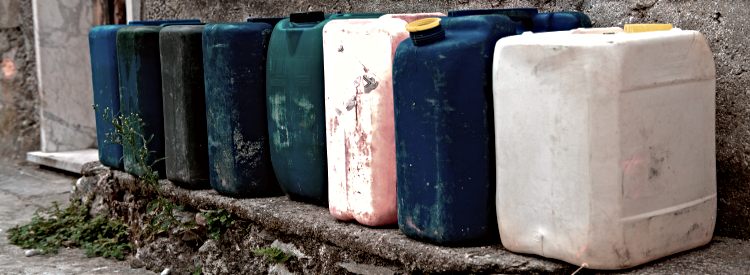 Row of colorful Jerry Cans on the street