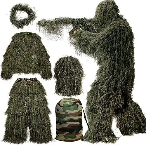 MOPHOTO 5 in 1 Ghillie Suit, 3D Camouflage Hunting