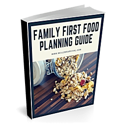 Food Planning Guide eBook Cover - with dried foods and grains spilling out onto a wooden table