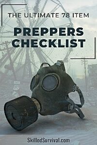 Prepper Checklist eBook Cover - with gas mask on a SHTF scenery background
