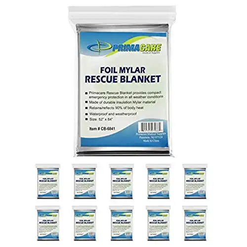 Primacare Emergency Foil Mylar Thermal Blanket (Pack of 10)